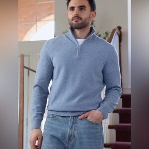 Naadam Men’s Quarter Zip 100% Cashmere Blue Grey Sweater Size Large